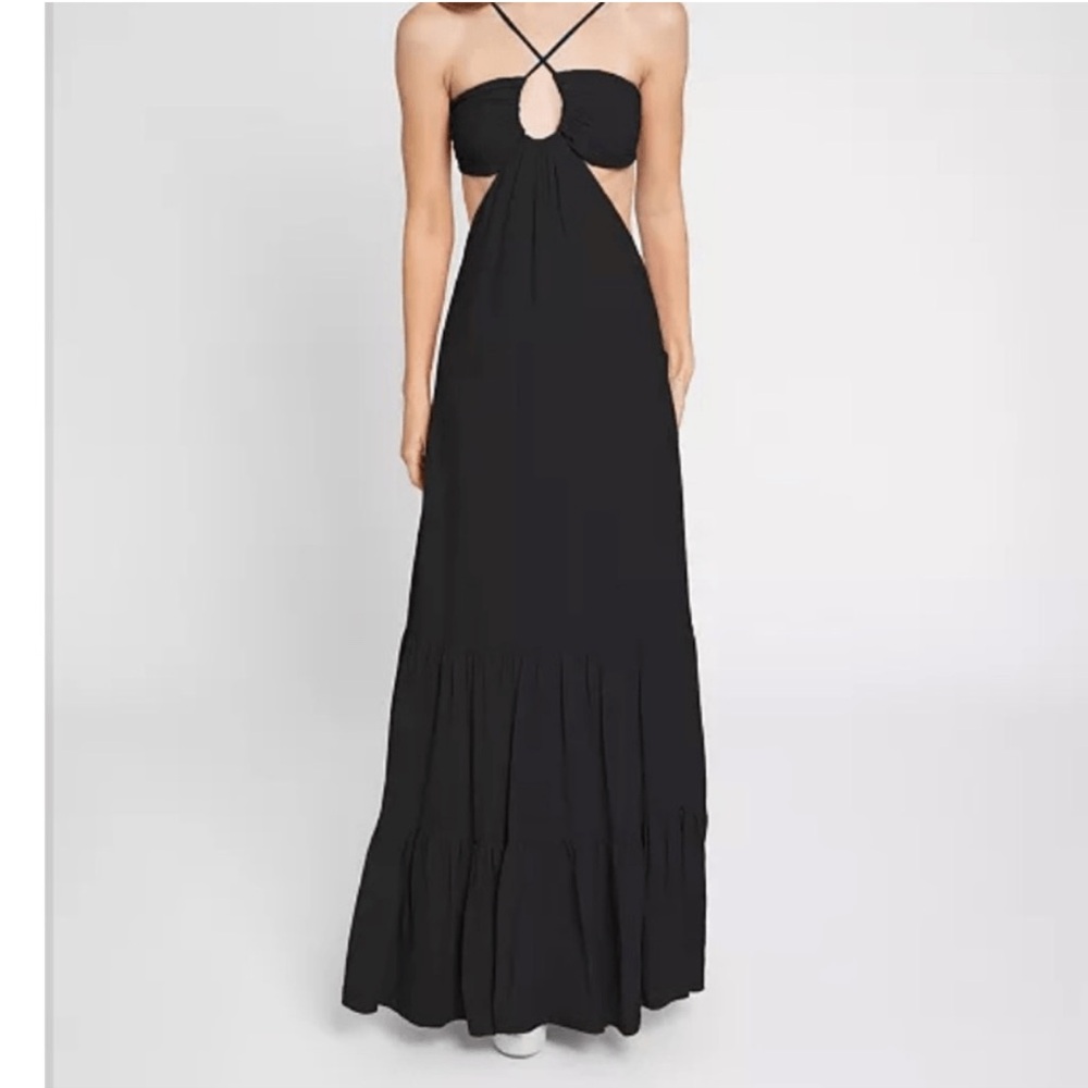 Nicole Miller Cut-Out Criss Cross Silk Maxi Dress Size M black summer